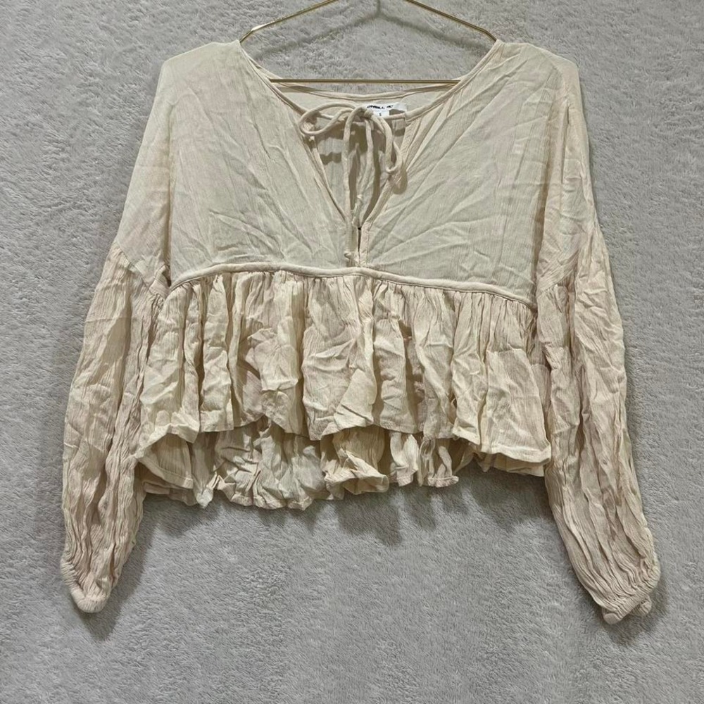 cropped cream O'Neill boho top with scrunched sleeves size S